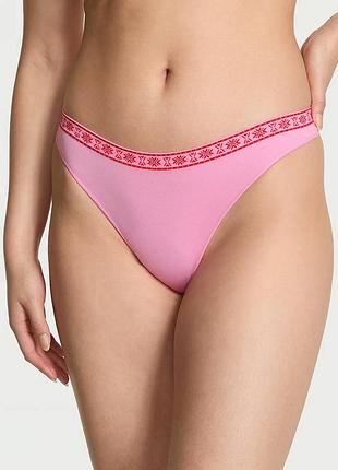 Женские трусики тонг victoria’s secret pink с орнаментом