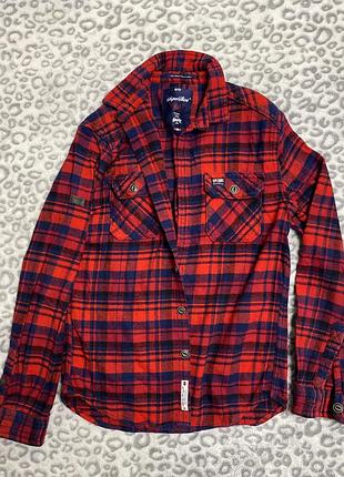 Чоловіча сорочка superdry the milled flannel shirt в клітинку червона