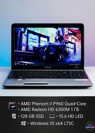 Toshiba satellite l750d-112 батарея 3 години,15.6" amd 4 ядра p960,ssd 128 gb,8gbddr3,hd 6330m 1 gb