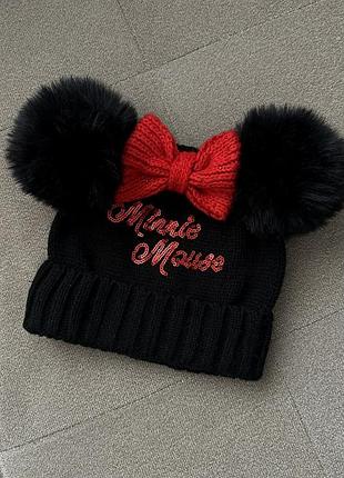 Шапка для дівчинки george minnie mouse з помпонами та бантиком, чорна