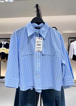 Сорочка жіноча zara в смужку блакитна