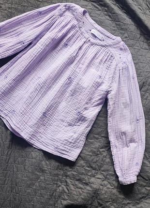 Вишиванка zara бузкова муслін блузка сорочка фіолетова натуральна бавовна прошва витинанка дитяча primark дівчача mangoна дівчинку h&m сереневая next