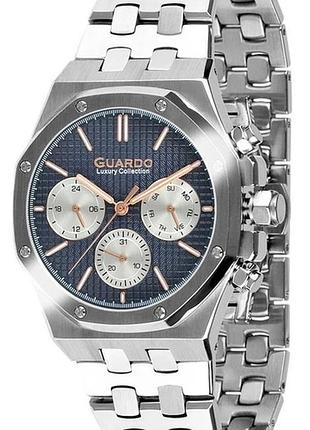 Чоловічий годинник guardo luxury collection s03008-3 сталевий восьмигранний корпус сталевий браслет темно-синій циферблат з датою