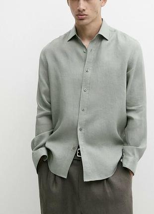 Massimo dutti чоловіча сорочка, рубашка лляна, брендова сорочка, рубашка