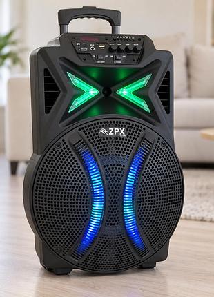 Портативная аккумуляторная колонка zpx audio 7783 bluetooth, usb, sd, fm с led-подсветкой и микрофоном