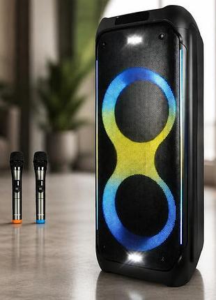 Портативная акустика zxx-5580 / колонка с bluetooth для караоке с микрофонами / аккумуляторная колонка с rgb-подсветкой fm и tws