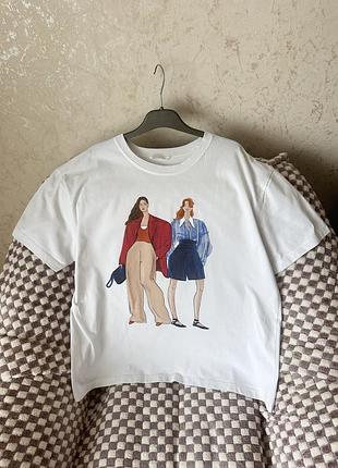Футболка zara з модним арт-принтом ілюстрацією, (оверсайз)