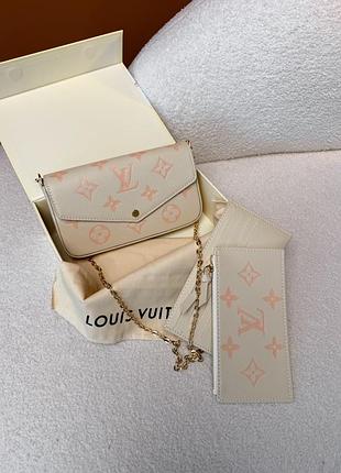 Клатч felicie pochette monogram leather cream pink