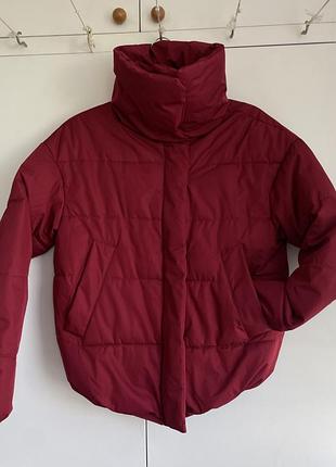 Жіночий пуховик cropp бордовий оверсайз xs
