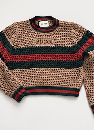 Джемпер gucci 🤎 кофта светр в’язаний ажурний укорочений