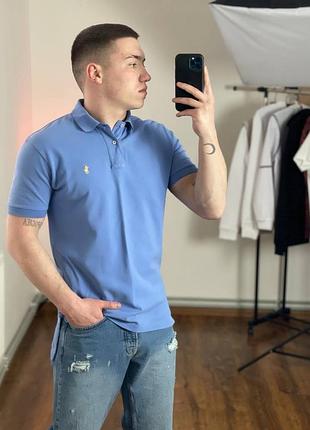 1374 / блакитне поло polo ralph lauren з вершником на грудях, лого, логотип, оригінал