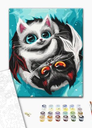Картина по номерам "котики рыбы © меривина пащук" bs53971l 48×60 см