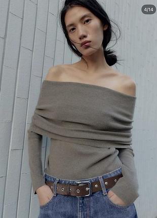 Светр жіночий zara з відкритими плечима, сірий