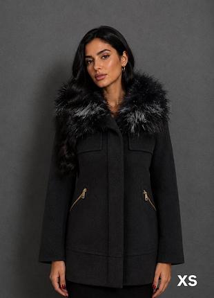 Пальто жіноче zara демісезонне чорне з хутром, розмір xs-s
