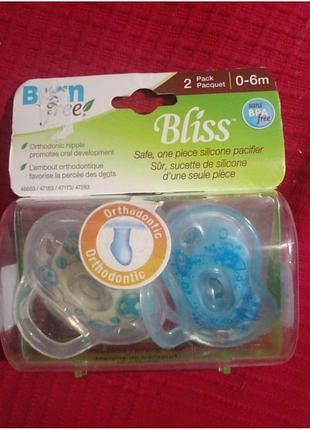 Ортодонтические силиконовые пустышки born free bliss (0–6 месяцев, упаковка из 2 штук).