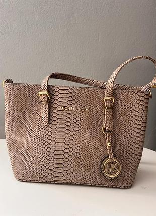 Сумка michael kors жіноча, бежева, під зміїну шкіру