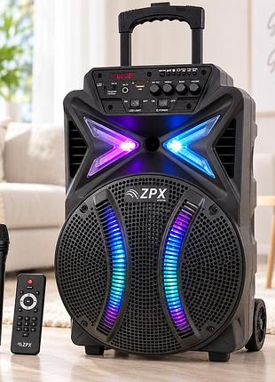 Портативная акустическая система zpx zx-7780 12" bluetooth, usb, tf/sd, fm переносная аккумуляторная колонка с rgb led-подсветкой