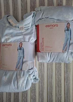 Новая теплая плюшевая пижама esmara kids для девочки в нежной зимней тематике (кофта + штаны).