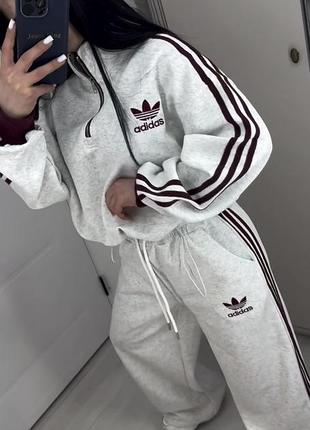 Жіночий костюм двійка, спортивний костюм adidas, теплий костюм худі+штани adidas, трендовий костюм на флісі, палаццо, худі, костюм двойка, костюм 2-ка
