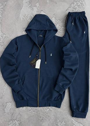 Темно синій чоловічий спортивний костюм ralph lauren демісезон зіп худі + штани s / m / l / xl / xxl