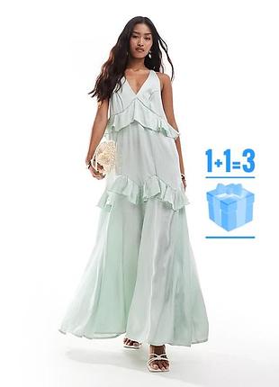 🥰 атласна довга сукня з рюшами asos