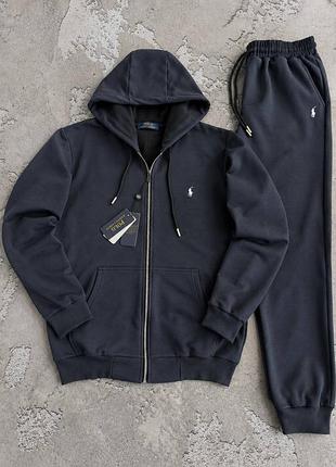 Демисезонный спортивный костюм ralph lauren графитовый (темно серый) кофта с капюшоном + брюки s / m / l / xl / xxl