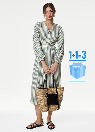 🥰 льняна міді сукня у смужку без пояса m&s 20