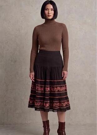 Богемна ярусна бохо-спідниця міді з етно-принтом zara м - більше l