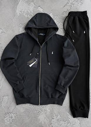 Зип худи ralph lauren темно серое с капюшоном + штаны черные ralph lauren костюм на весна / лето / осень s / m / l / xl / xxl