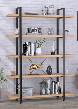 Стеллаж loft design сингл-5-135 дуб крафт золотой, 5 полок, 190x135x35 см, металлический каркас