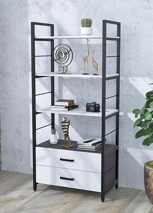 Стелаж l-155 loft design з ящиками, білий, метал чорний, дсп текстура дерева, 18 мм