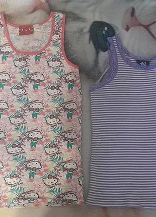 Майка для дівчинки h&m hello kitty та в смужку, рожева, фіолетова, розмір 122-134