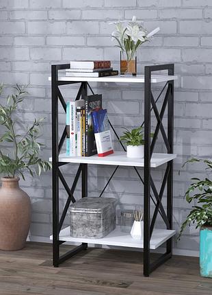 Стеллаж loft design скиф-3-550 белый, металлический каркас, 3 полки, 1000x550x400 мм