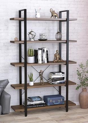Стеллаж loft design сингл-5-120 орех модена, металлический каркас, 5 полок, 120 см ширина, высота 190 см