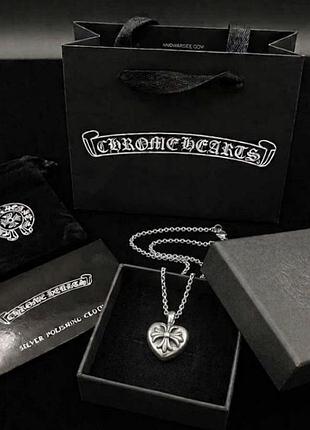 Кольє chrome hearts сріблясте з підвіскою-серцем