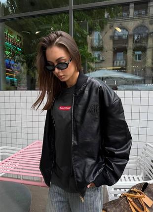 Miu miu leather bomber jacket black