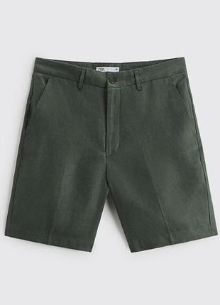 Шорти чоловічі зелені лляні zara