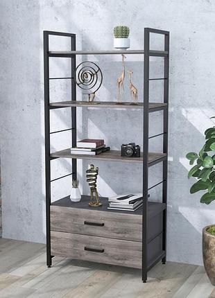 Стеллаж l-155 loft design дуб палена с ящиками, металлический каркас, полки дсп 18 мм, для хранения, гостиной