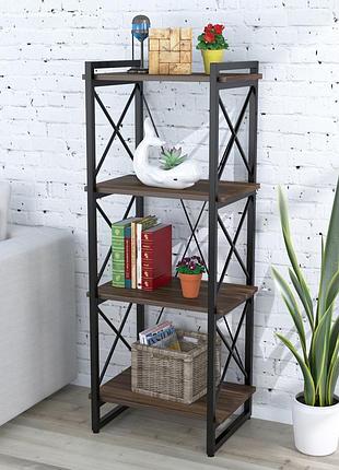 Стелаж лофт скіф-4-550 loft design орех модена, 1400x550x400 мм, чорний каркас, 4 полиці