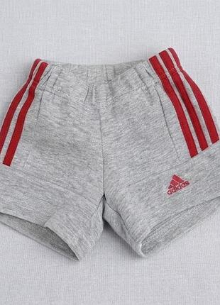 Оригінальні дитячі світло сірі шорти adidas з червоними полосками для хлопчика / малюка 3-6 міс бавовна меланж шортики на резинці