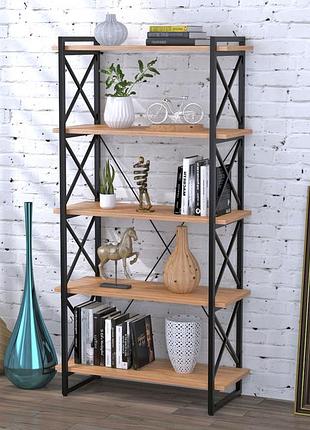 Стеллаж loft design скиф-5-920 дуб крафт золотой, 5 полок, 1794x920x400 мм, металл+дсп, стиль лофт