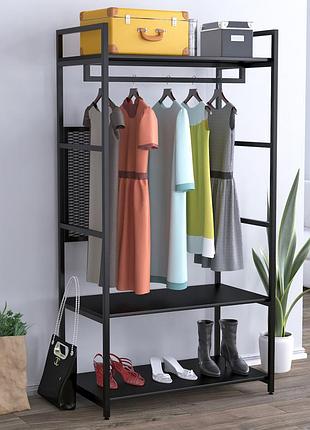 Стелаж для одягу loft design lv-100 чорний 100.4x55x192 см, з полицями, металевий каркас, артикул st7