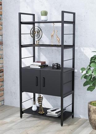 Стеллаж loft design l-155 черный st7 с дверцами, полками, открытый, для дома, офиса