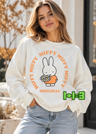 💝1+1=3 молочний жіночий оверсайз світшот светр miffy, розмір 44 - 46