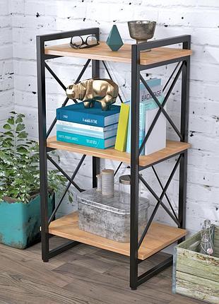 Стеллаж loft design скиф-3-550 дуб крафт золотой, открытый, 3 полки, металлический каркас, 1000x550x400 мм