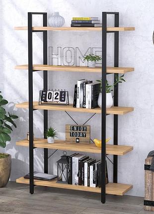 Стеллаж loft design сингл-5-120 дуб крафт золотой, металлический каркас, 190см высота, 120см ширина