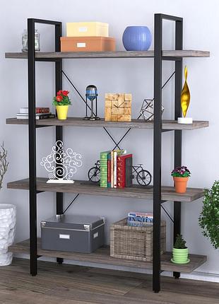 Стеллаж loft design сингл-4-120 дуб палена: металлический каркас, полки дсп, 1545x1200x350 мм, открытые полки для книг и декора