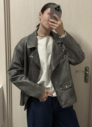 Куртка жіноча oversize з екошкіри графітова