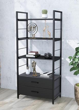 Стеллаж l-155 loft design с ящиками, черный матовый st7, текстура дерева (u999), полки лдсп