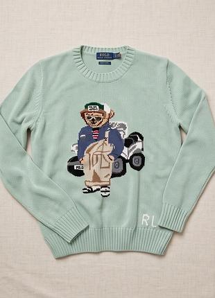 Светр жіночий polo ralph lauren з ведмедем на квадроциклі, м'ятний
